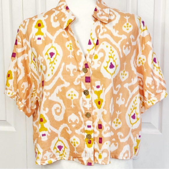 NWT Christian Siriano Colorful Boho Ikat Linen Blend Shirt Medium - Picture 1 of 16
